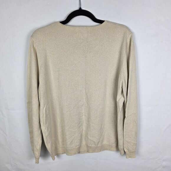 ALFRED DUNNER Ivory Cream Turquoise Flower Sweater Embroidered Beaded Size Large - Picture 2 of 5